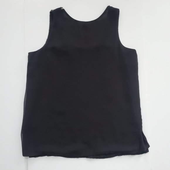 Dressy Sequined Black Tank Top Blouse Vents Silver Champagne Gold Evening Date - Picture 6 of 8